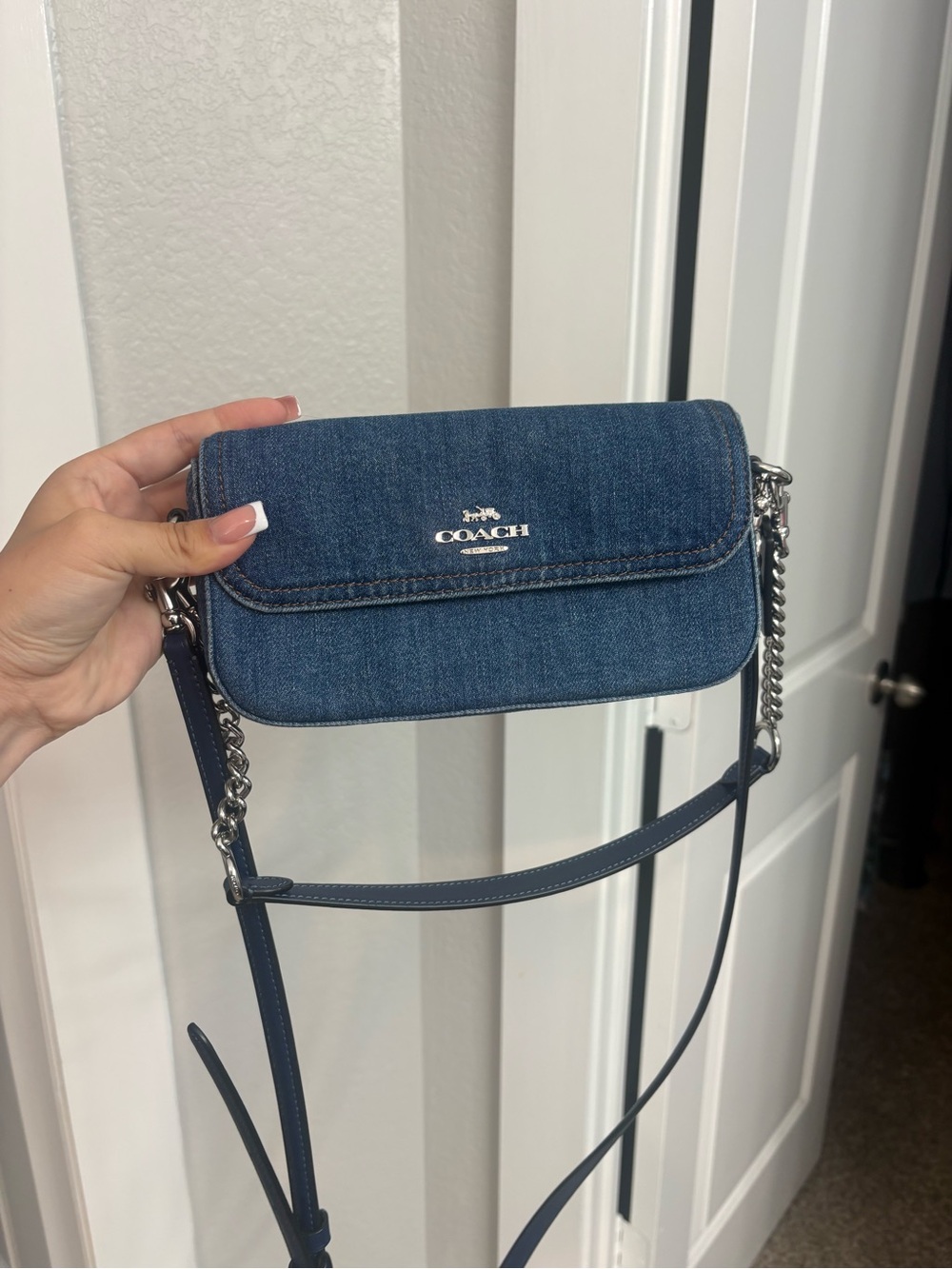 Coach Denim Crossbody in Deep Blue with Silver Hardware